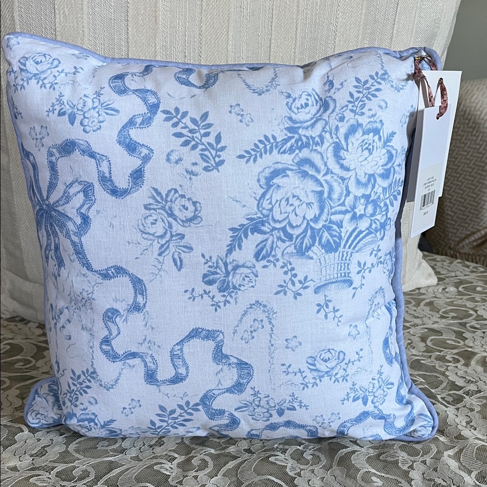 LoveShackFancy Blue and White Floral Throw Pillow ( BLISSFUL BLUE) - Picture 2 of 8